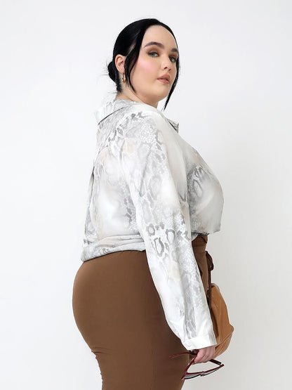 Snakeskin Grain Lapel Collar Blouse
