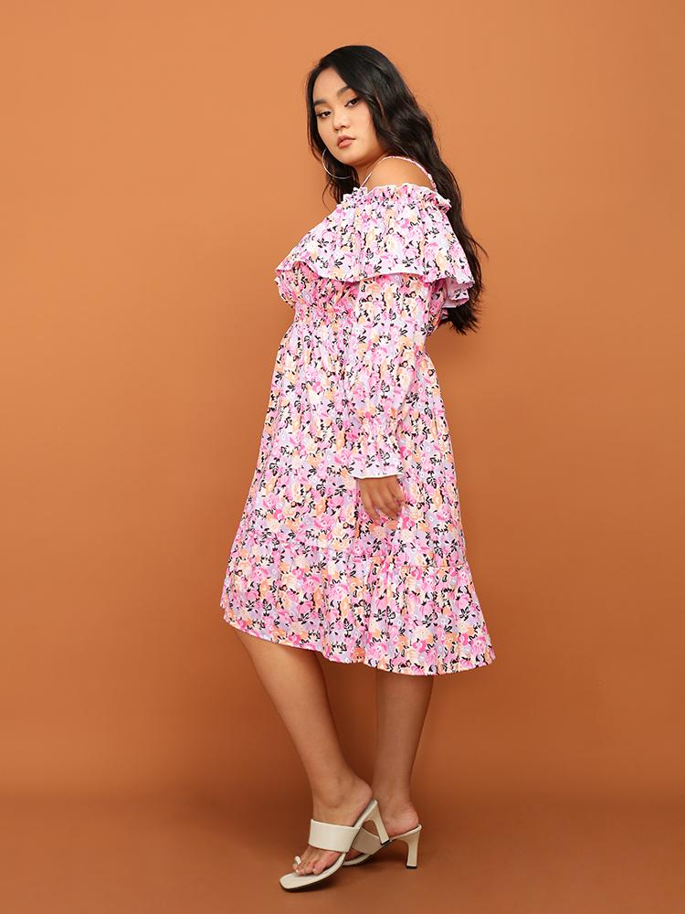 Ditsy Floral Ruffle Off Shoulder Dress