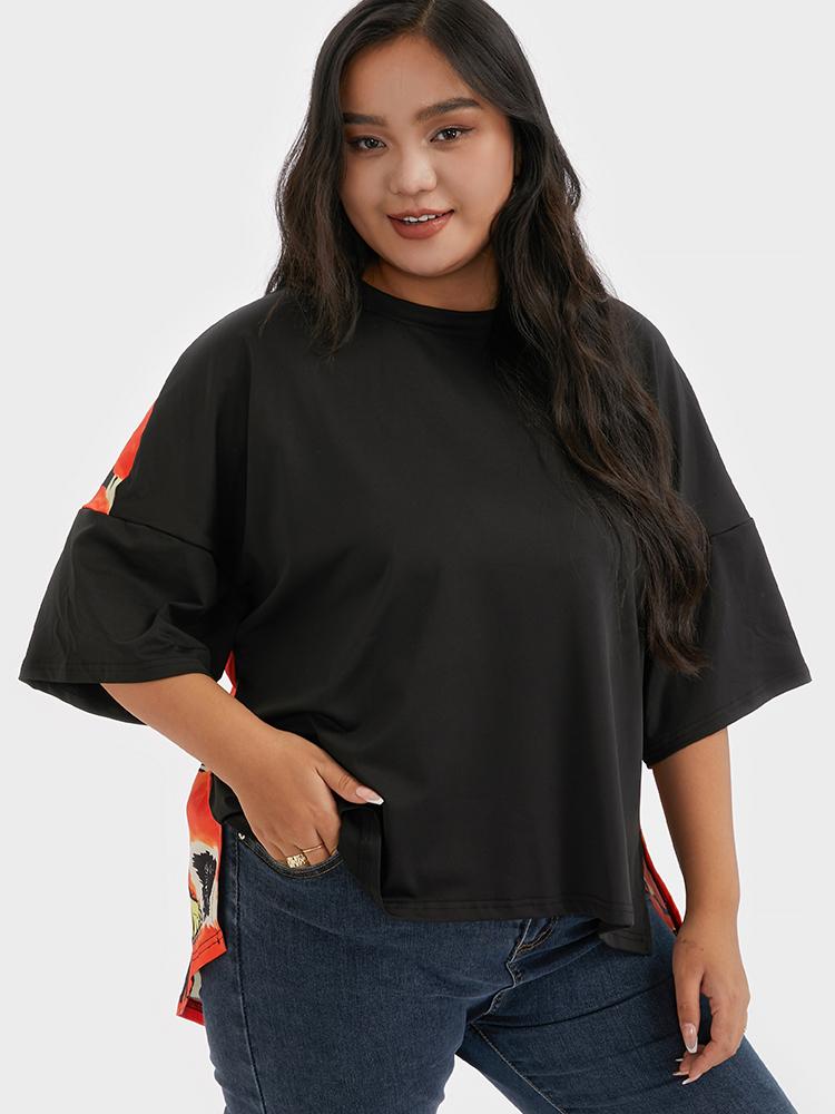 Butterfly Print Patchwork T-shirt