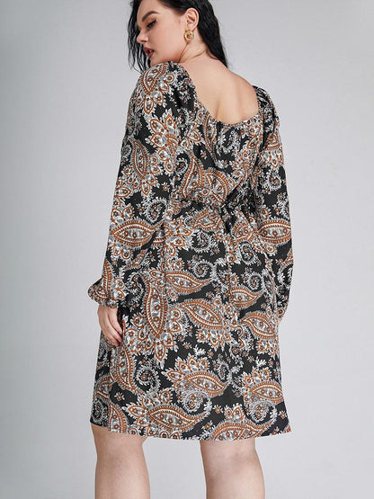 Floral Square Collar  Dress