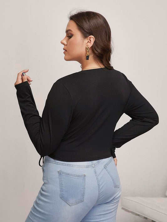 Drawstring Keyhole Crop T-shirt