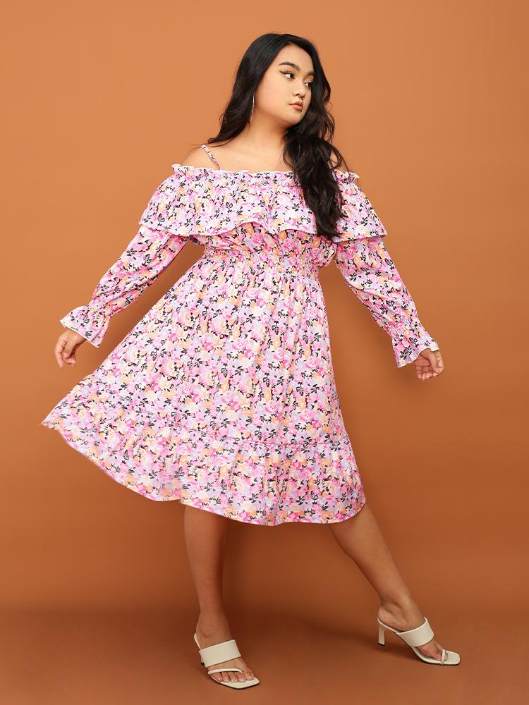 Ditsy Floral Ruffle Off Shoulder Dress