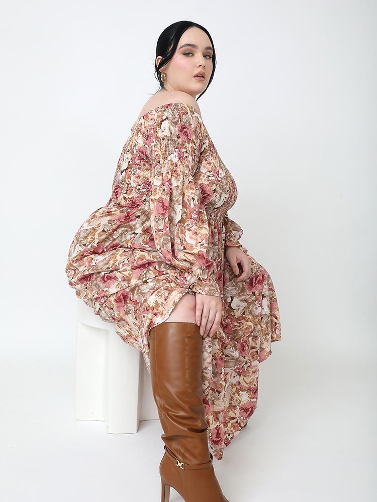 Shirred Off Shoulder Maxi Dress