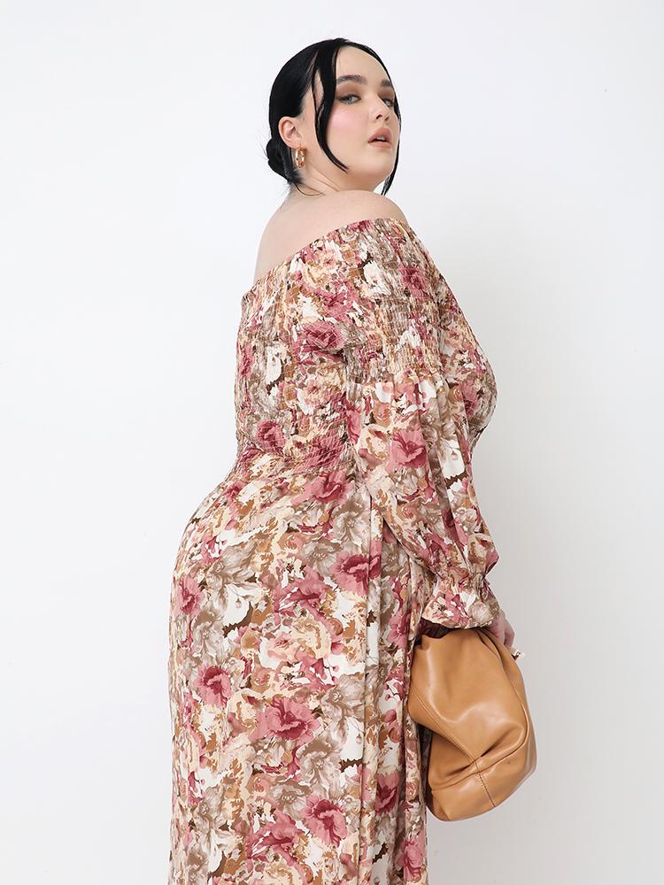 Shirred Off Shoulder Maxi Dress