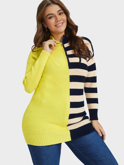 Contrast Striped Zip Sweater