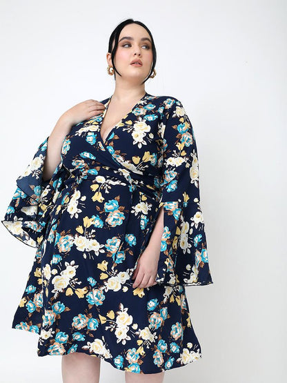 Floral Split Flared Sleeve Dress
