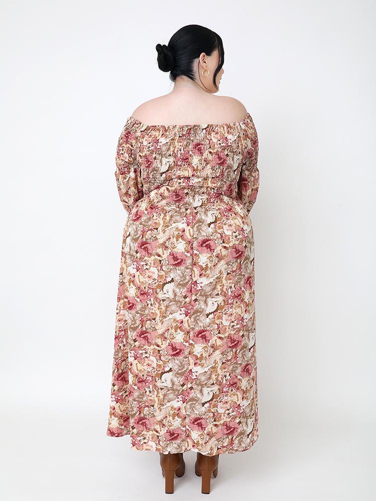 Shirred Off Shoulder Maxi Dress