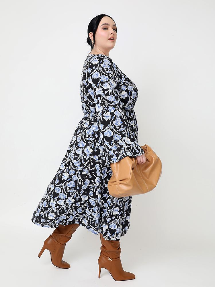 Floral Flared Sleeve V-neck Dress