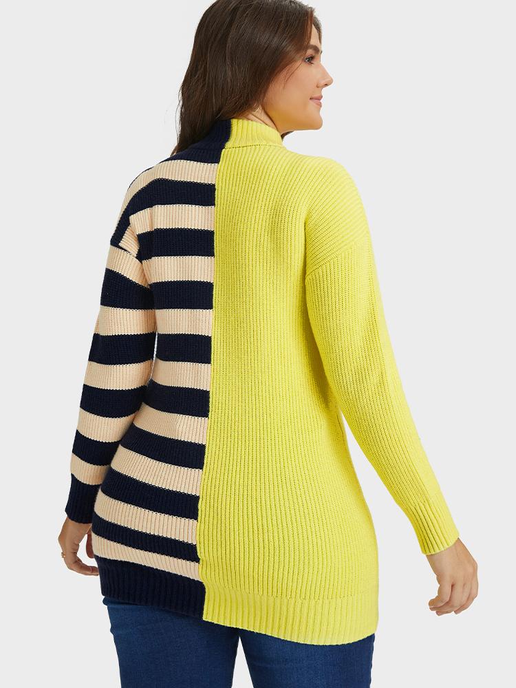 Contrast Striped Zip Sweater