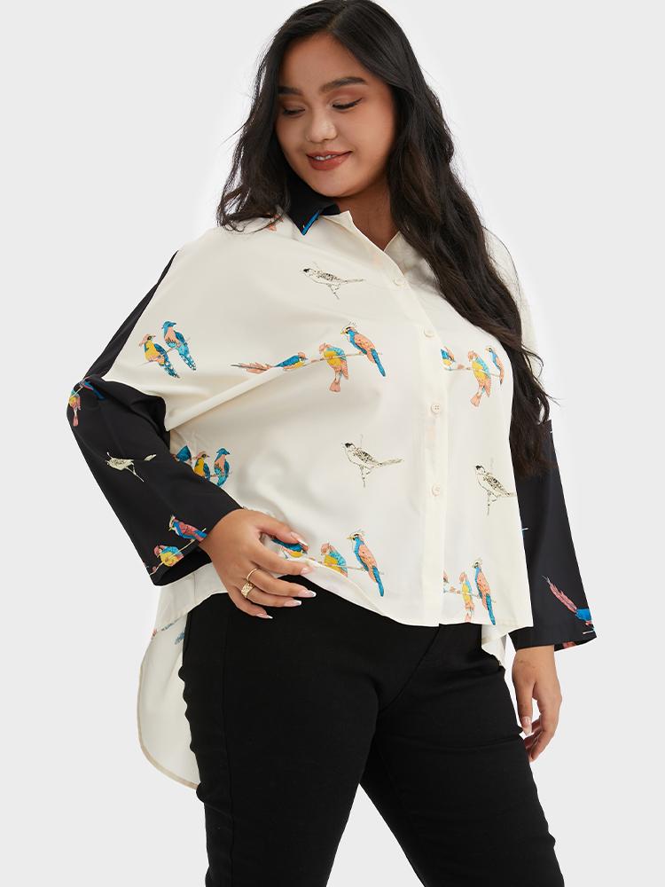 Bird Print Contrast Blouse