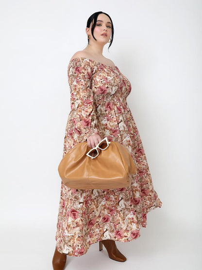 Shirred Off Shoulder Maxi Dress