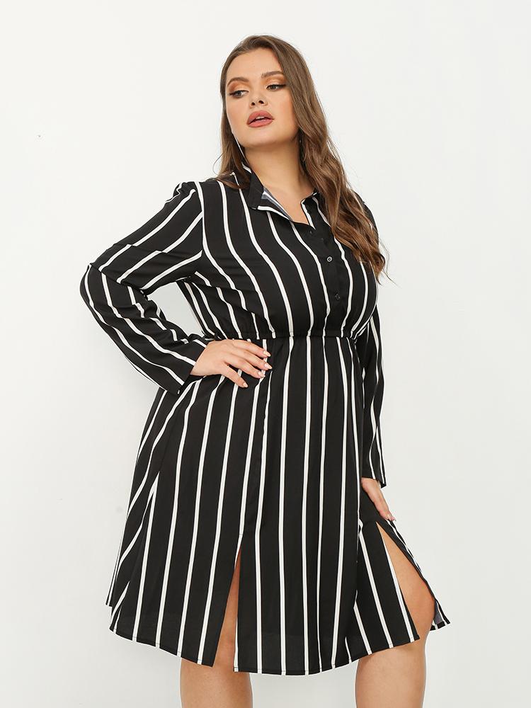 Striped Slit Shirt Dress