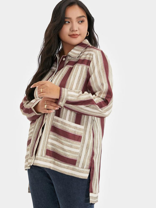 Striped Pocket Asymmetric Blouse