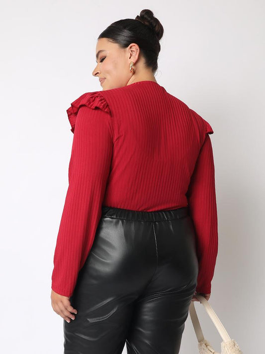 Solid Ruffles Long Sleeve T-shirt