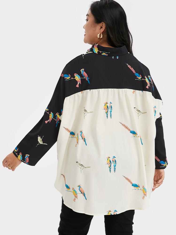 Bird Print Contrast Blouse