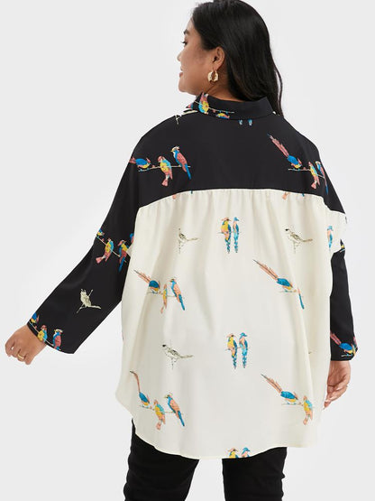 Bird Print Contrast Blouse