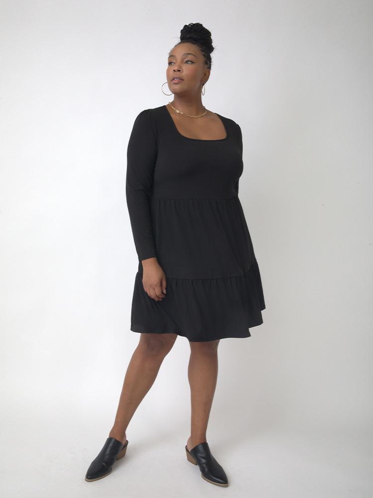 Solid Ruffles Square Neck Dress