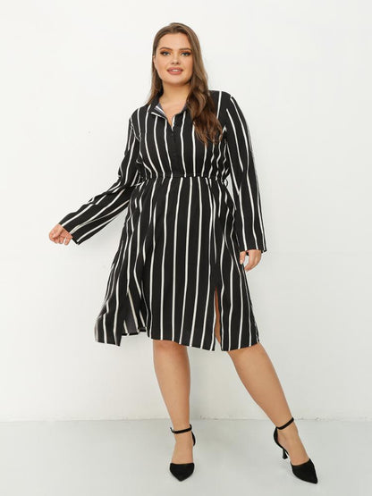 Striped Slit Shirt Dress