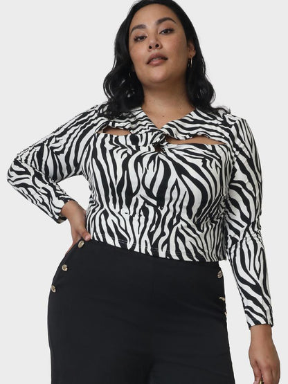 Zebra Printed Twist-front Cut Out T-shirt