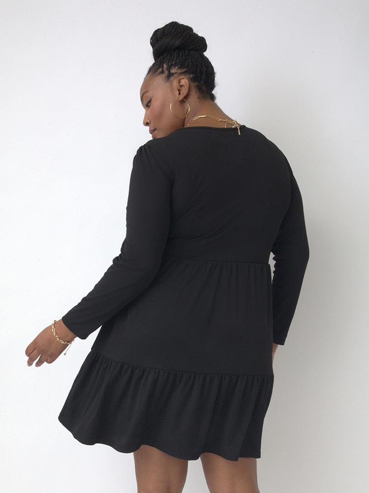 Solid Ruffles Square Neck Dress