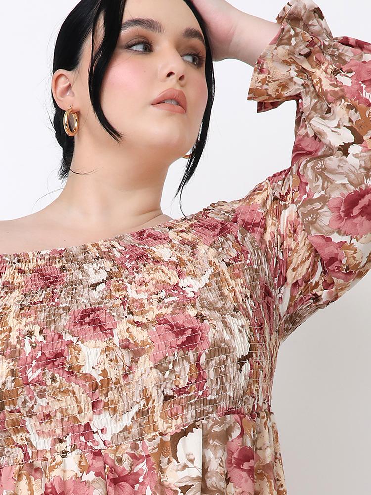 Shirred Off Shoulder Maxi Dress