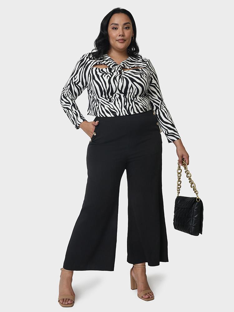 Zebra Printed Twist-front Cut Out T-shirt