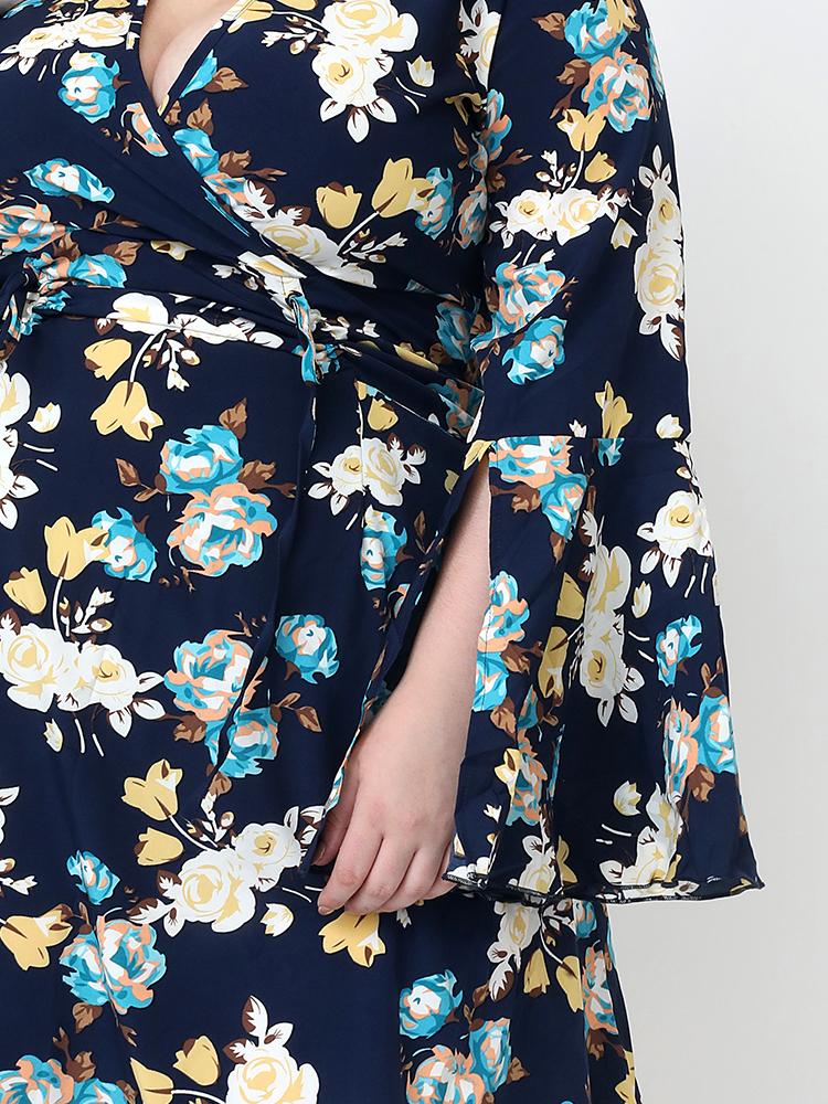 Floral Split Flared Sleeve Dress