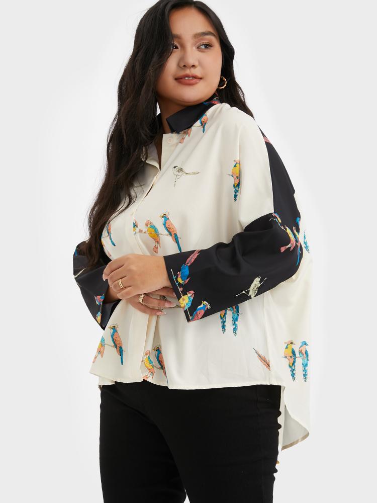 Bird Print Contrast Blouse
