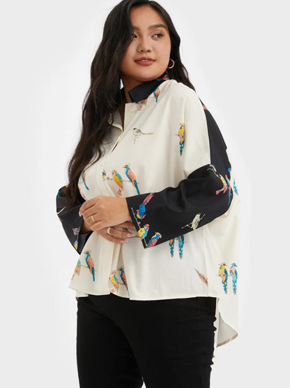 Bird Print Contrast Blouse