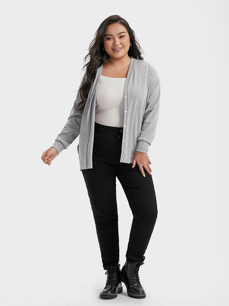 Button Deep V Neck Slit Cardigan