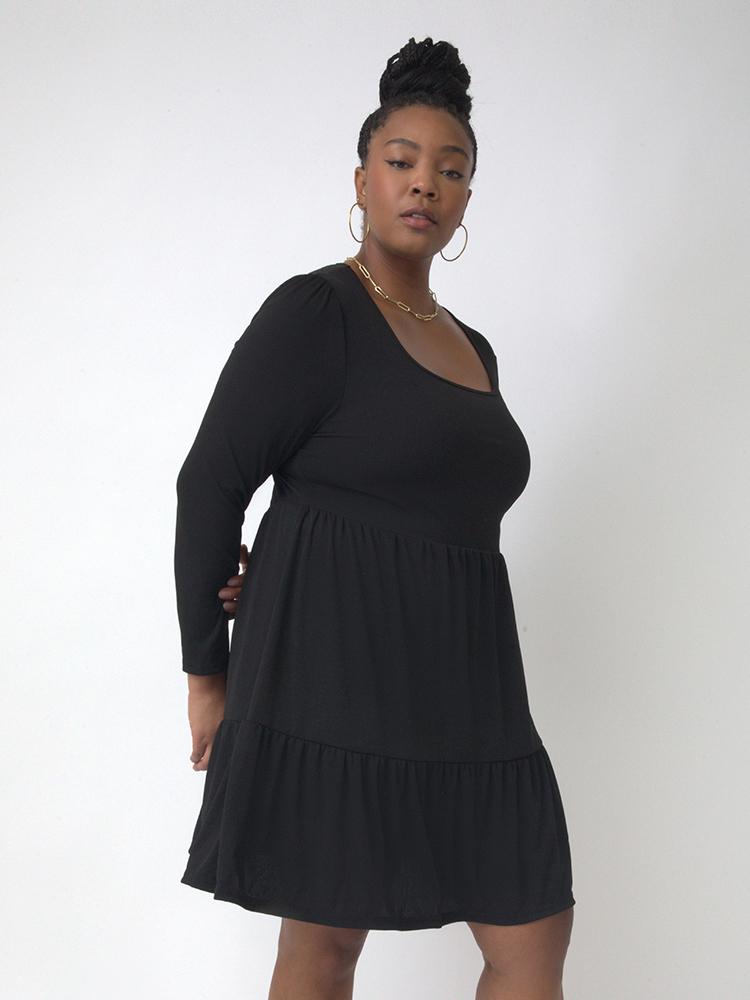 Solid Ruffles Square Neck Dress