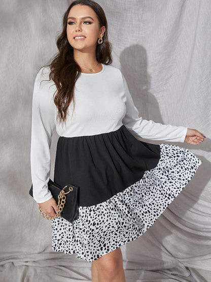 Leopard Print Color Block Dress