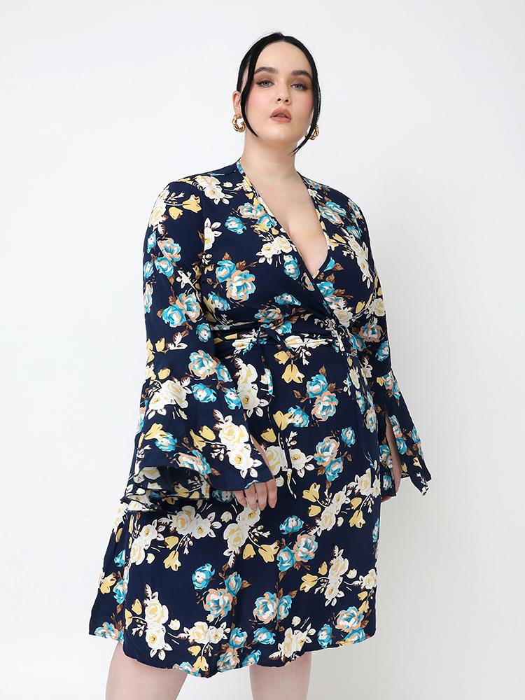 Floral Split Flared Sleeve Dress