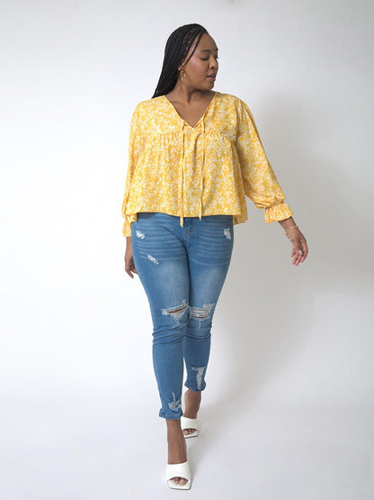 Ditsy Floral Ruffle Sleeve Blouse