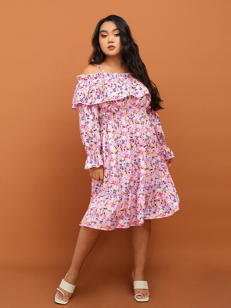 Ditsy Floral Ruffle Off Shoulder Dress