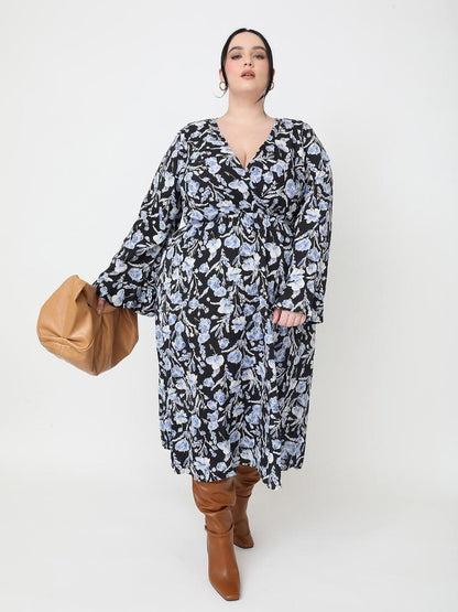 Floral Flared Sleeve V-neck Dress