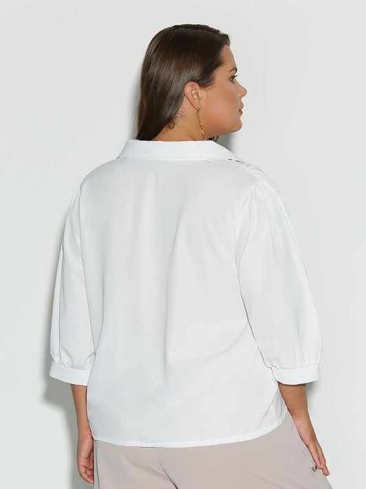 Solid Casual Lapel Collar Blouse