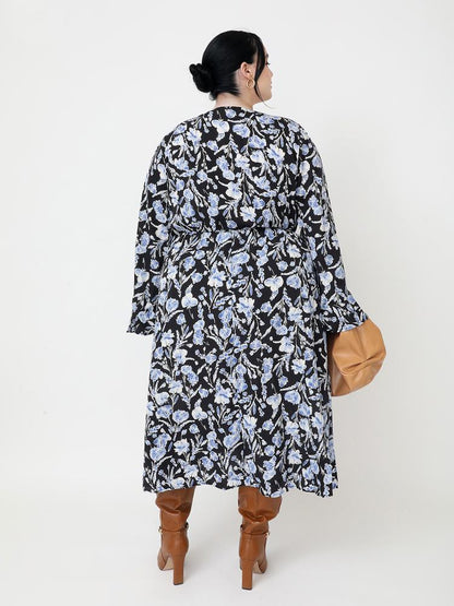 Floral Flared Sleeve V-neck Dress