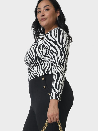 Zebra Printed Twist-front Cut Out T-shirt