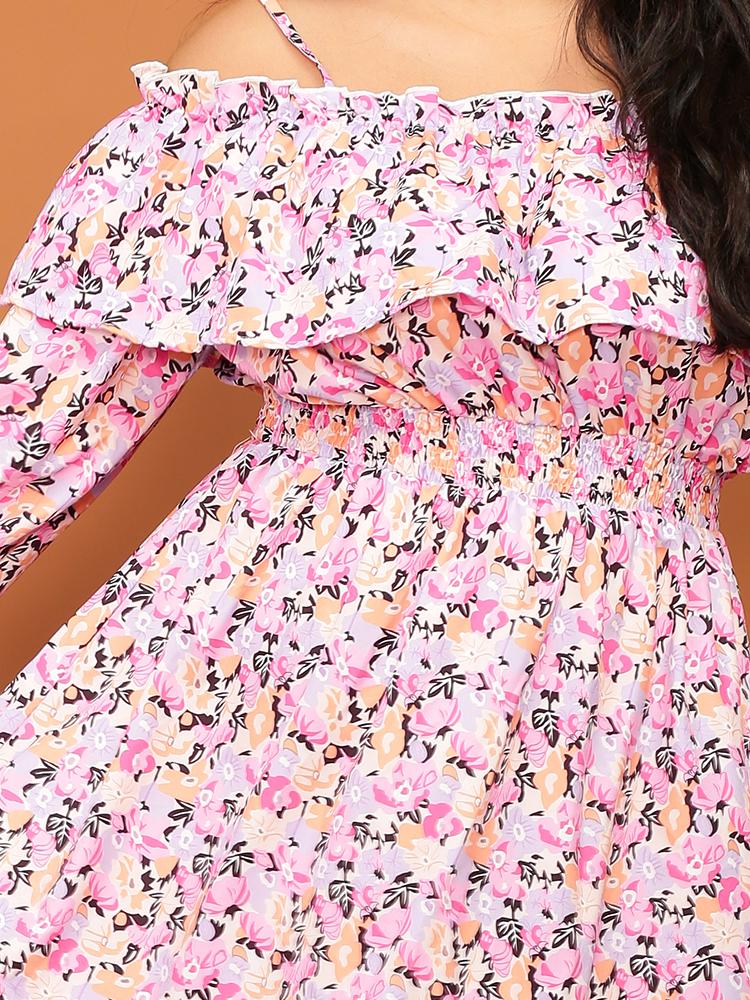 Ditsy Floral Ruffle Off Shoulder Dress
