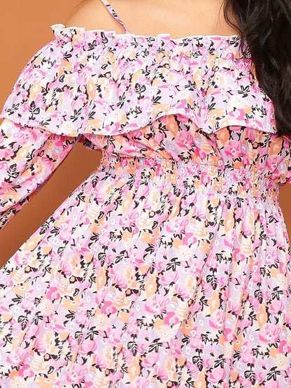Ditsy Floral Ruffle Off Shoulder Dress