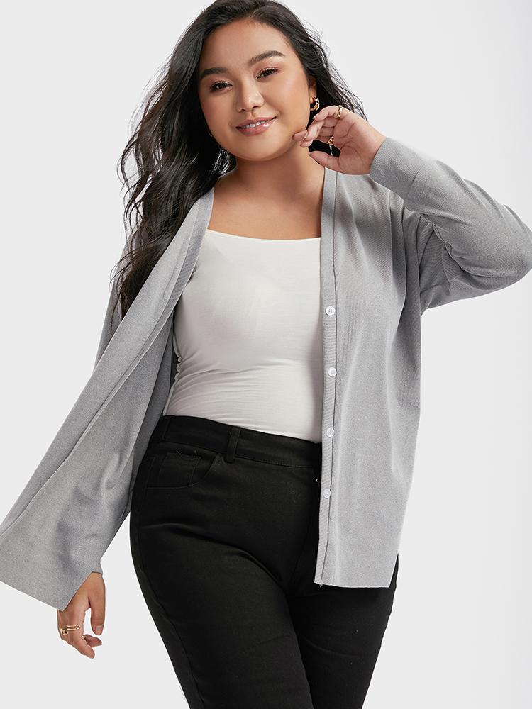 Button Deep V Neck Slit Cardigan