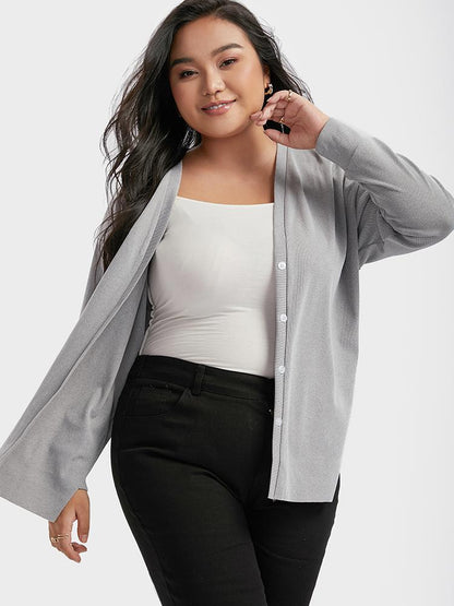 Button Deep V Neck Slit Cardigan