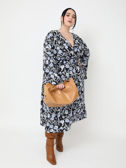 Floral Flared Sleeve V-neck Dress