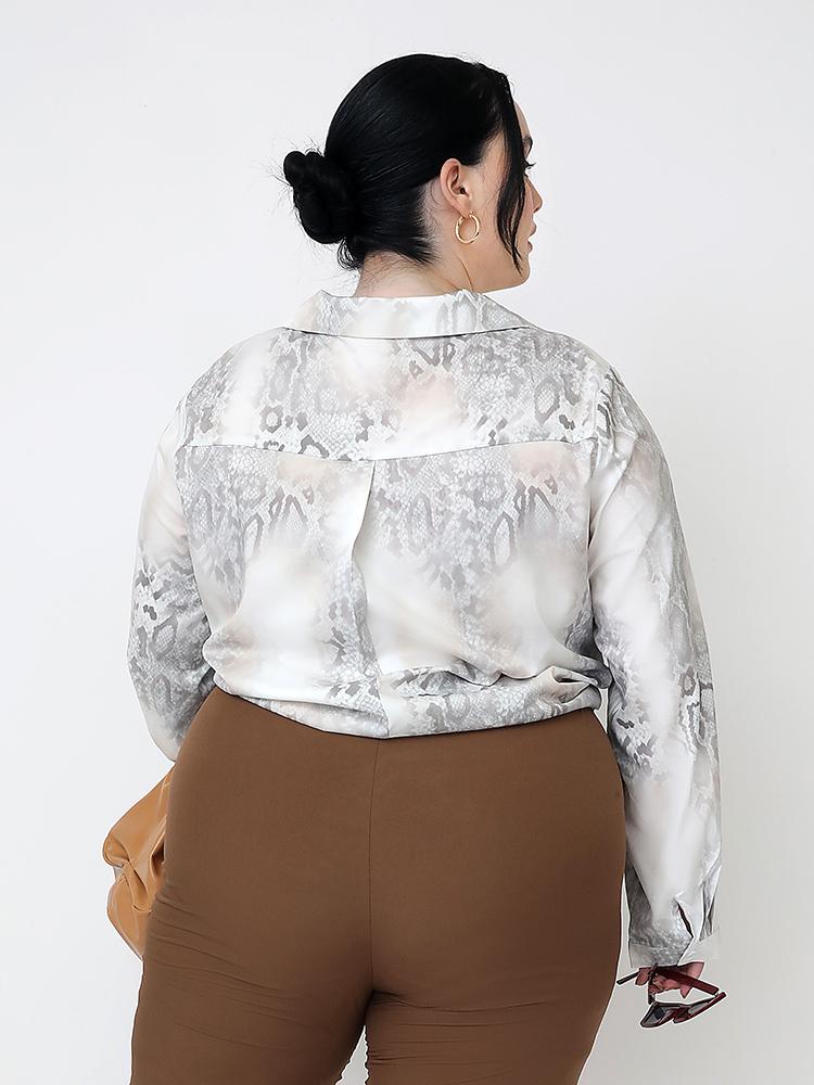 Snakeskin Grain Lapel Collar Blouse