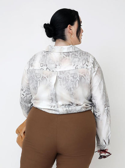 Snakeskin Grain Lapel Collar Blouse