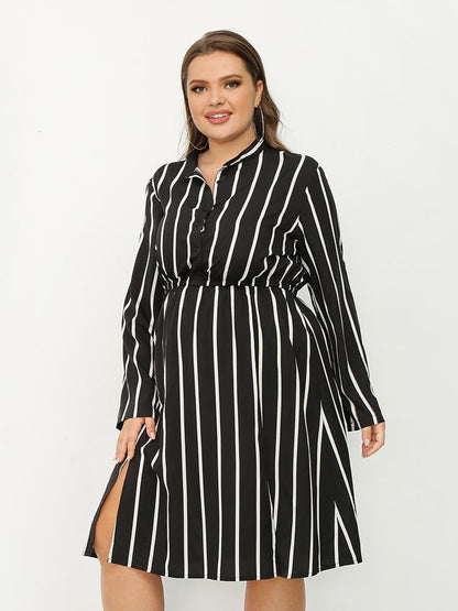 Striped Slit Shirt Dress