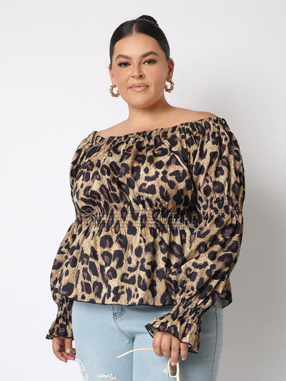 Leopard Off Shoulder Ruffle Blouse