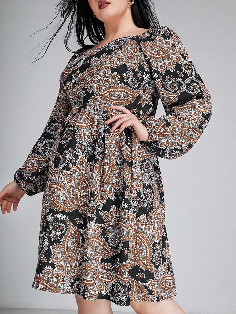 Floral Square Collar  Dress