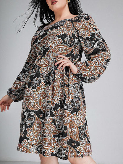 Floral Square Collar  Dress